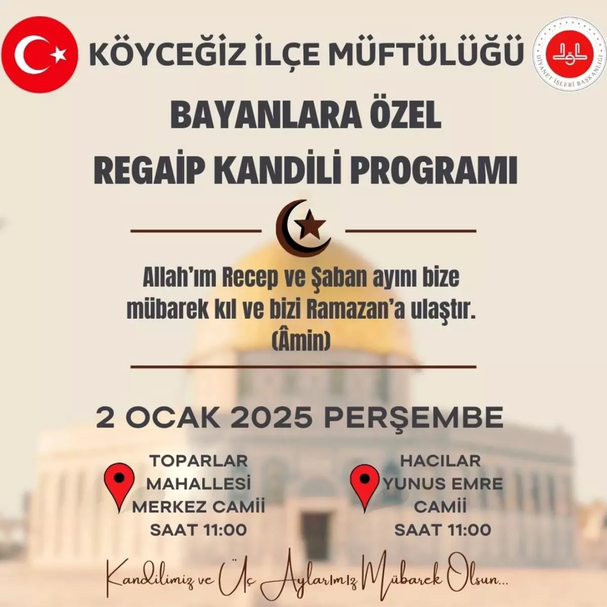 Köyceğiz’de Regaip Kandili İçin Özel Programlar Düzenlenecek